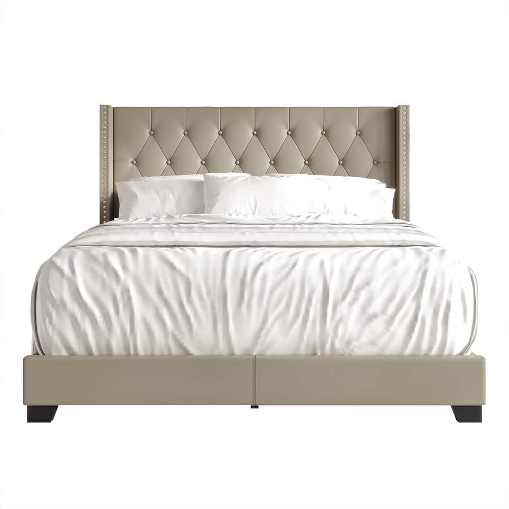 CraftPorch Glam Button Tufted Wingback Upholstered Bed
