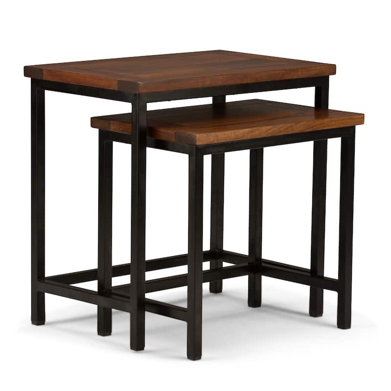 WYNDENHALL Rhonda SOLID MANGO WOOD and Metal 25 inch Wide Rectangle Industrial Nesting 2 Pc Side Table, Fully Assembled