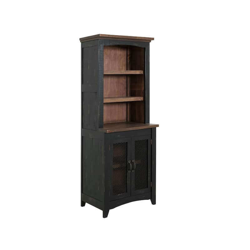 HomeRoots 72" Brown and Black Distressed Wood Dining Hutch With Two Doors