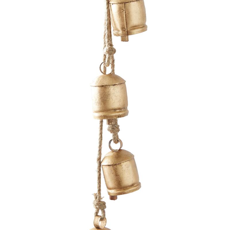 Gold or Red Metal Handmade Tibetan Inspired Decorative Cow Bell with Jute Hanging Rope