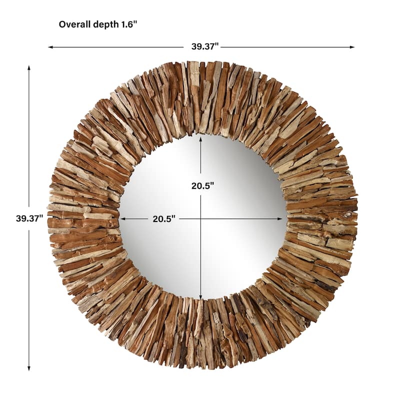 Uttermost Teak Branch Natural Round Mirror - 39.37"W x 1.6"H x 39.37"D