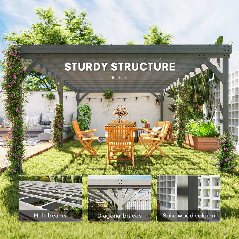 Outsunny 12' x 20' Outdoor Pergola, Wood Gazebo Grape with Concrete Anchors for Climbing Plant Support at Garden, Patio