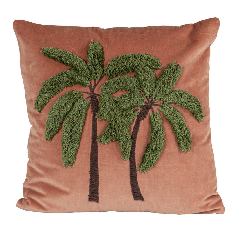 Tropical Embroidered Velvet Pillow