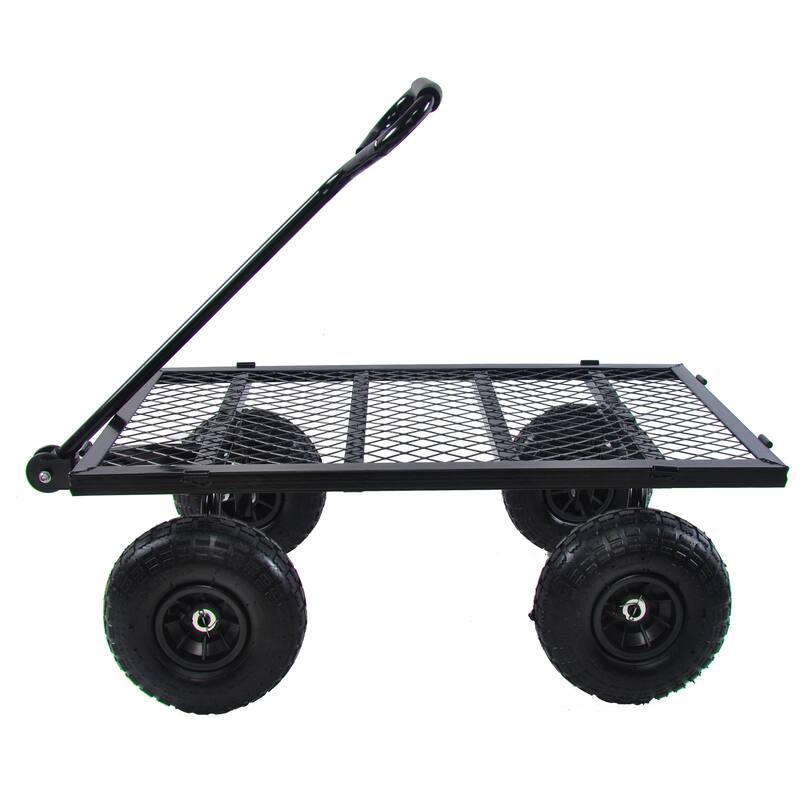 Steel Frame Garden Trolley with 180° Steering Handle, Removable Sides, 550lbs Capacity, 10-inch Pneumatic Tires for Yard - Metal