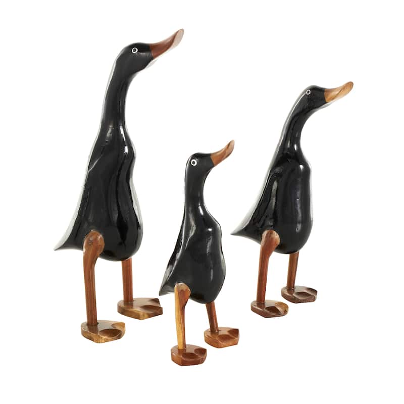 Black Wood Duck Decorative Sculpture with Brown Accents (Set of 3)