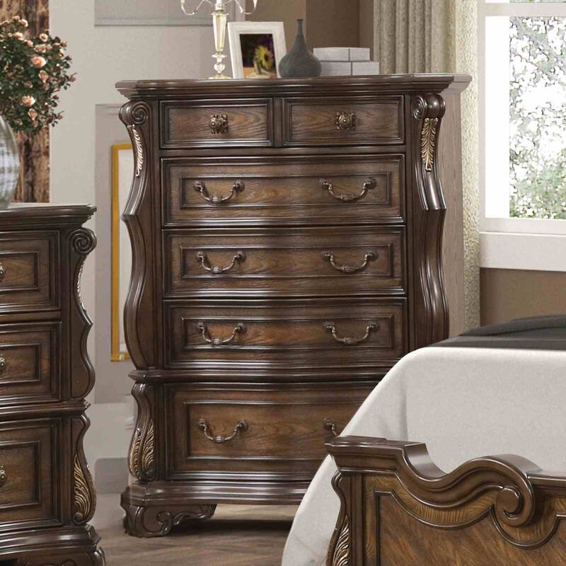 Dark Brown Traditional Bedroom Set with USB Nightstand Leatherette Headboard