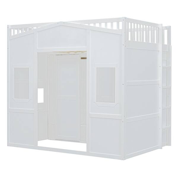 slide 2 of 20, Full Size Wood House Loft Bed with Ladder and Wardrobe, White White - Full
