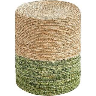 Hand-Woven Seagrass Pouf, Round Footstool, Braided Jute Cover, Boho ...