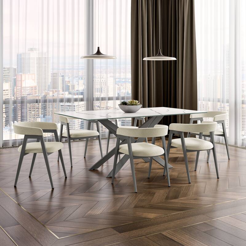 Amisco Caris Upholstered Dining Chair with Arms and Metal Legs