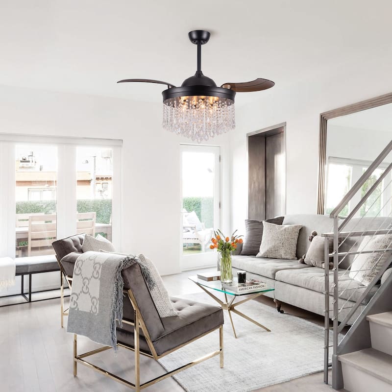 Silver Orchid Shearer 3-blade 42-inch Chrome/Crystal Ceiling Fan Chandelier