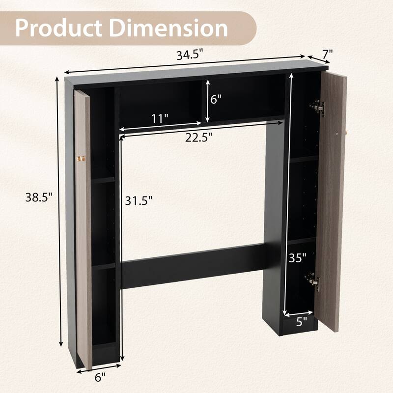 Over Toilet Storage Cabinet with Shelves and Double Door Cabinets