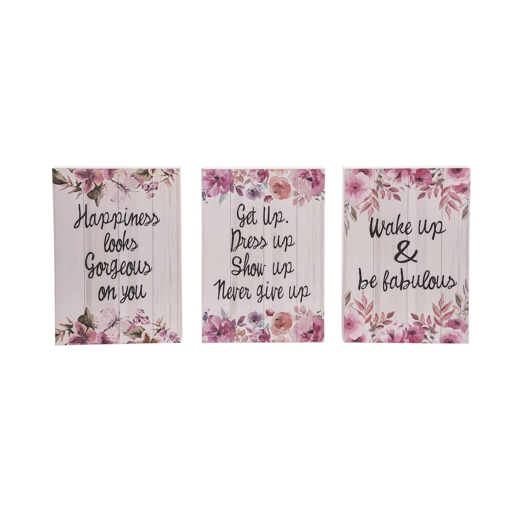 Transpac MDF Fabulous Flower Decor Block Set of 3 Spring Home Decorations