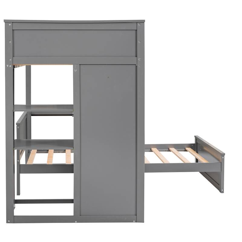 Pine Loft Bed with Stand-alone Bed and Storage