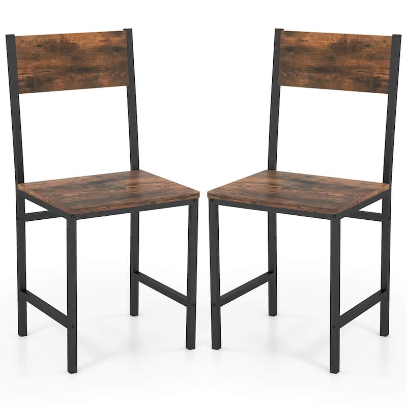 Gymax Set of 2 Dining Chairs w/Metal Legs Slanted Back Wide Seat for - Brown - Set of 2