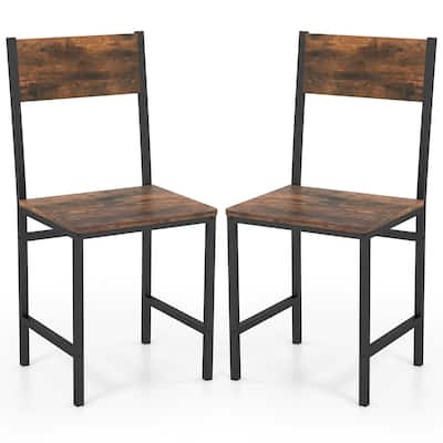Gymax Set of 2 Dining Chairs w/Metal Legs Slanted Back Wide Seat for