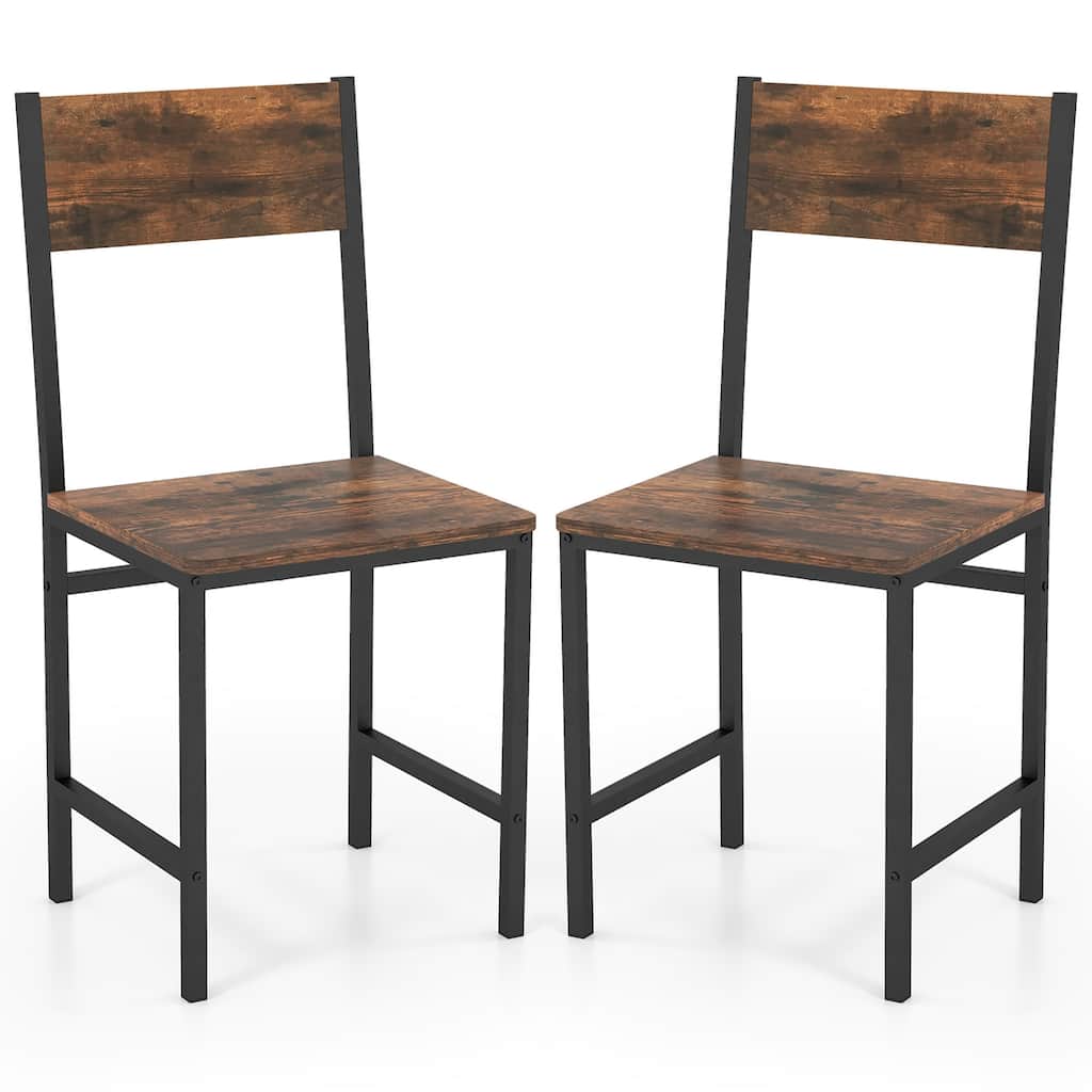 Gymax Set of 2 Dining Chairs w/Metal Legs Slanted Back Wide Seat for