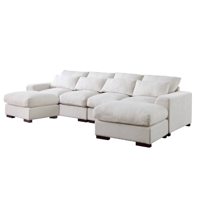 Linen Blend Sectional Sofa with 2 Ottomans and 4 Matching Pillows