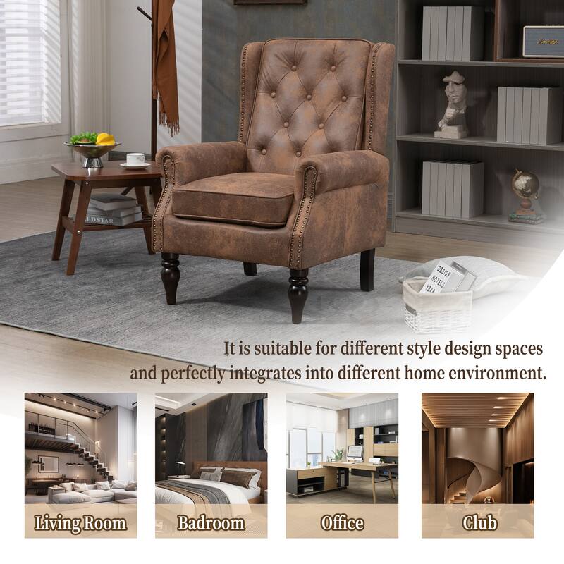 Coffee Modern 29.33" High Back Upholstered Arm Chair with Sturdy Wood Legs and Nailheads for Living Room
