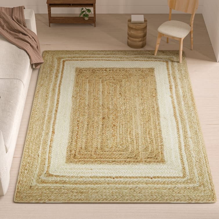 Jute Hand Braided Zigzag Stitch Natural Fibers Farmhouse Style Area Rug - Brown/Beige - Rectangle 5' x 7'