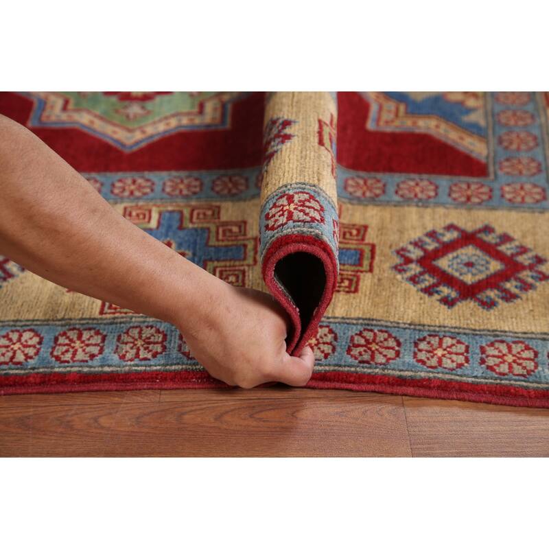 Hand Knotted Oriental 100% Wool Carpet Traditional Geometric Red Kazak Area Rug - 9' 8'' X 6' 7''