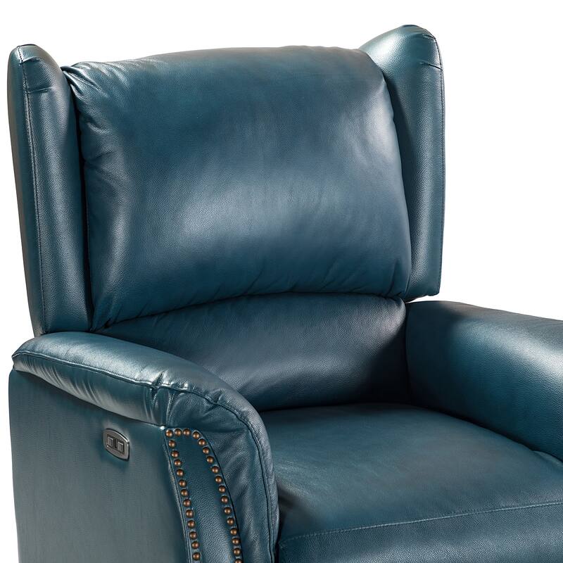 Eliseo Genuine Leather Power Recliner with USB Port and Wingback Design