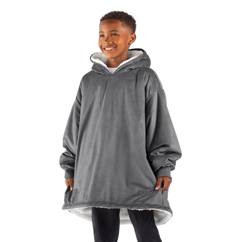 Bare Homey B-Cozy Oversized Sherpa Wearable Blanket - Youth - Grey