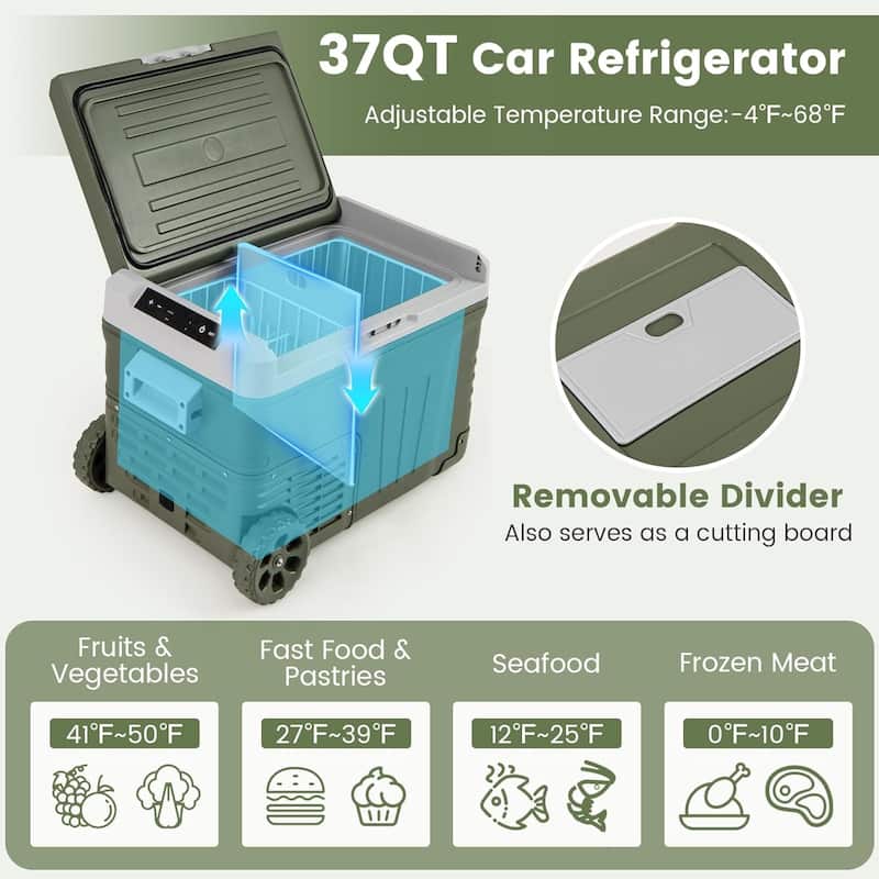 37/53 QT Portable Car Fridge 12 Volt Car Refrigerator w/ Wheels