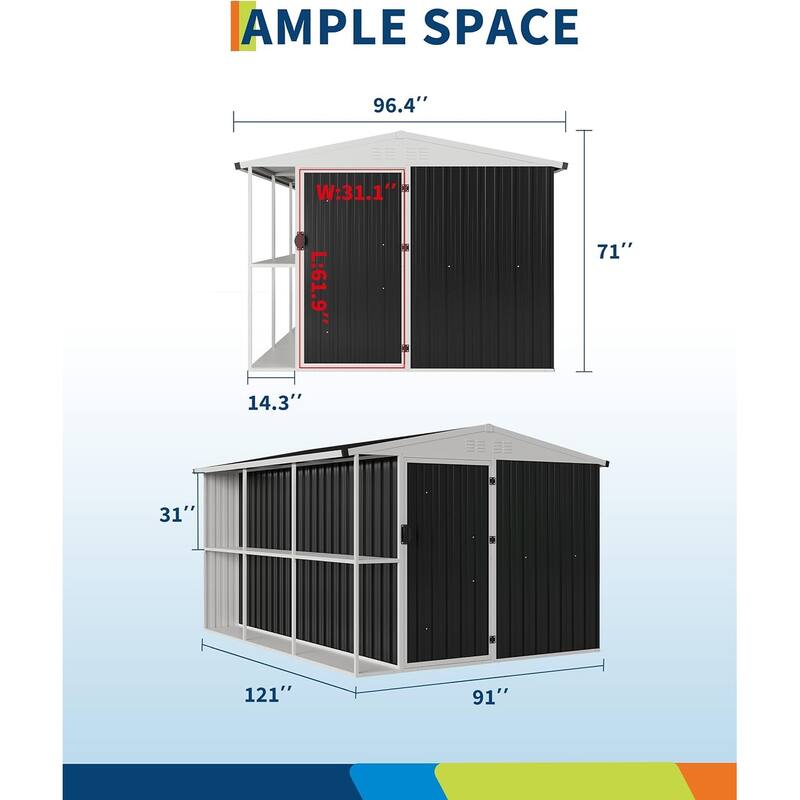 Outdoor Metal Storage Shed, 8' x 10' Weatherproof Garden Tool Shed with Lockable Doors