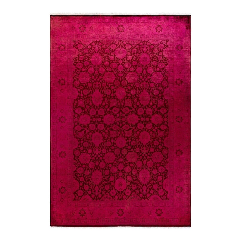 Overton Hand Knotted Wool Vintage Inspired Modern Contemporary Overdyed Pink Area Rug - 6' 1" x 9' 3"