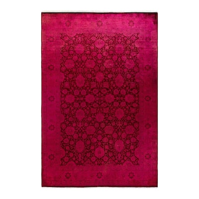 Overton Hand Knotted Wool Vintage Inspired Modern Contemporary Overdyed Pink Area Rug - 6' 1" x 9' 3"