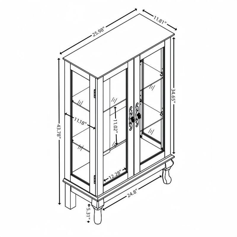 Vintage Lighted Display Cabinet with 2 Tempered Glass Doors and Adjustable Shelves