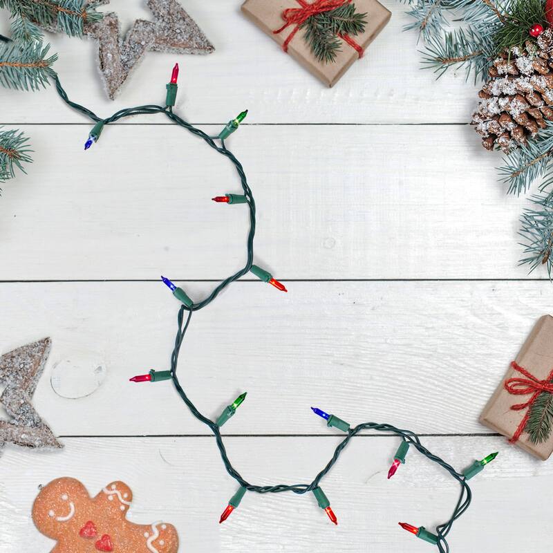 Mini Incandescent Christmas Lights - Multi-color - 10' Green Wire - 50ct