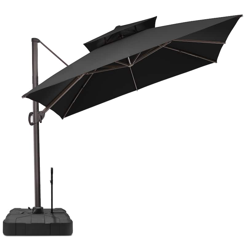 Outdoor 10 x 10ft Square Double Top Patio Cantilever Umbrella with Base