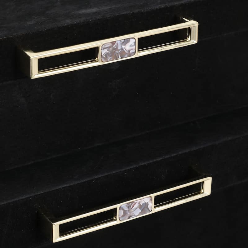 Elegant Suede Box with Lid and Metal Handle - Set of 2, 14",12", Black - 14.0"