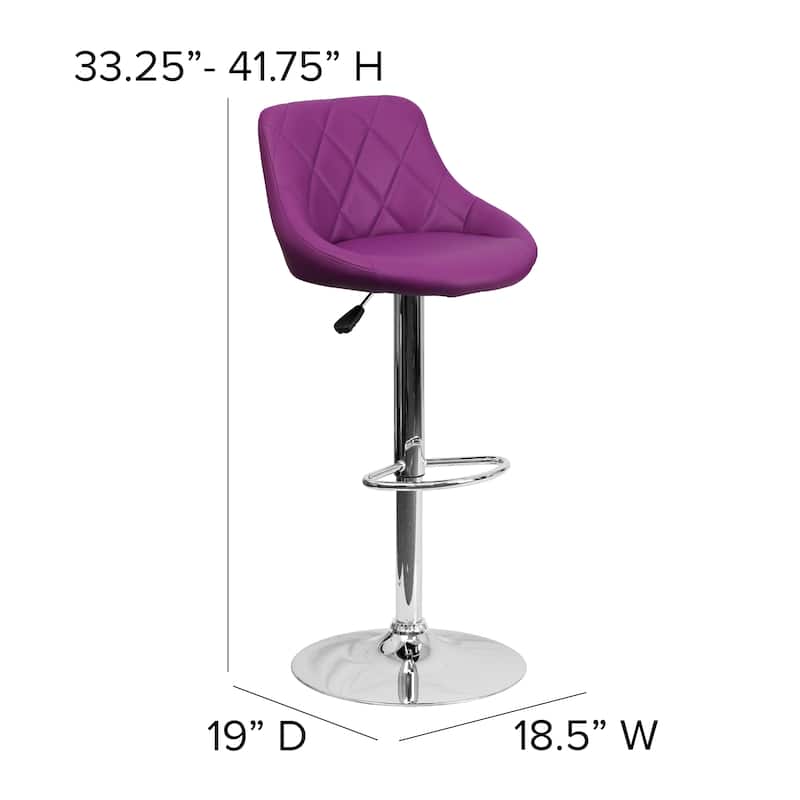 Diamond Pattern Vinyl Bucket Seat Adjustable Barstool - 18.5"W x 19"D x 33.25" - 41.75"H