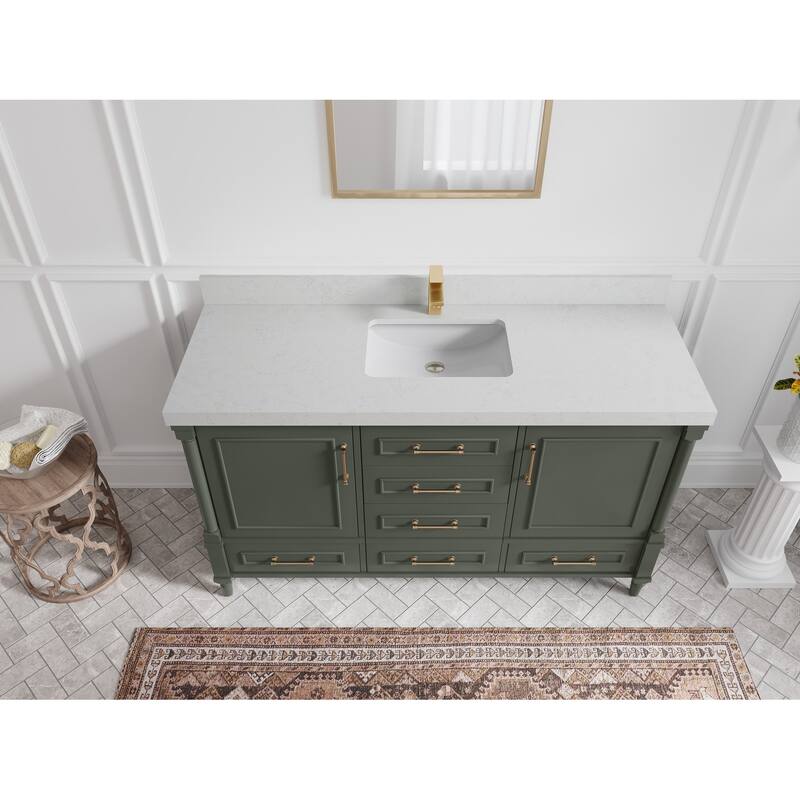 Willow Collections 60 in. W x 22 in. D Aberdeen Single Bowl Sink Bathroom Vanity in Pewter Green with Countertop - 2" Carrara Quartz - Pewter Green