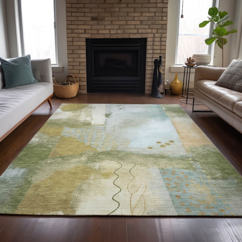 Machine Washable Indoor/Outdoor Modern Abstract Chantille Rug