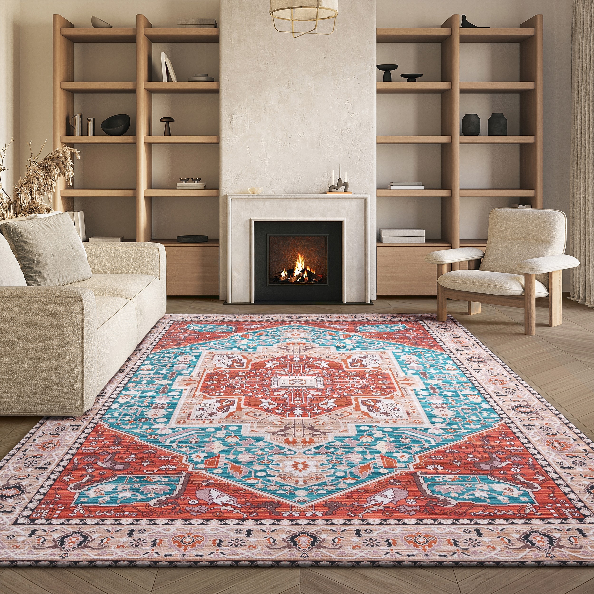 SAFAVIEH Tucson Machine Washable Slip Resistant Einhildur Oriental Medallion