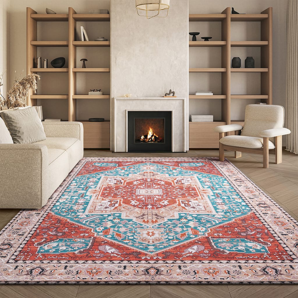 SAFAVIEH Tucson Machine Washable Slip Resistant Einhildur Oriental Medallion