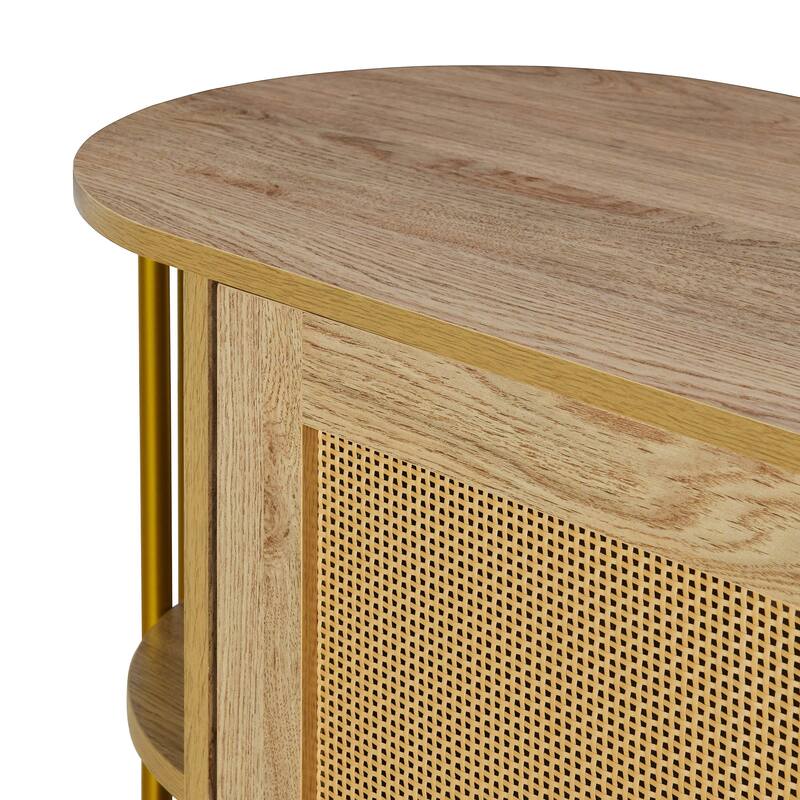Curved Sideboard Rattan Buffet Storage Cabinet Side Cabinet, Natural