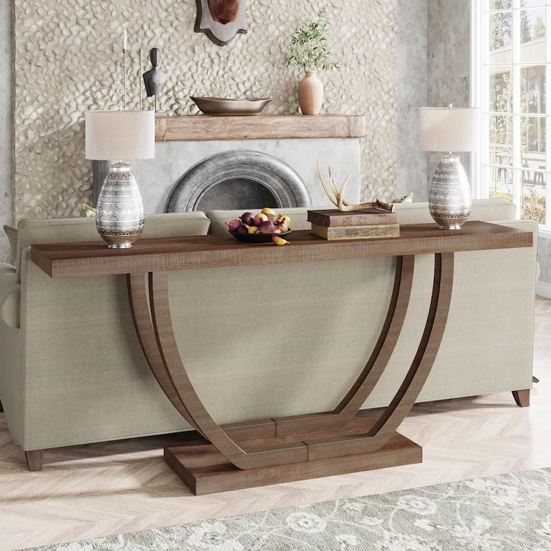 63 Inch Console Table, 2-Tier Farmhouse Sofa Table Behind Couch