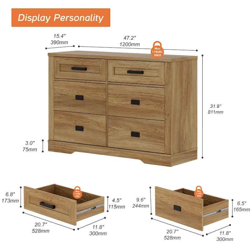 WAMPAT Dresser for Bedroom, Mid Century Modern Closet Storage Organizer