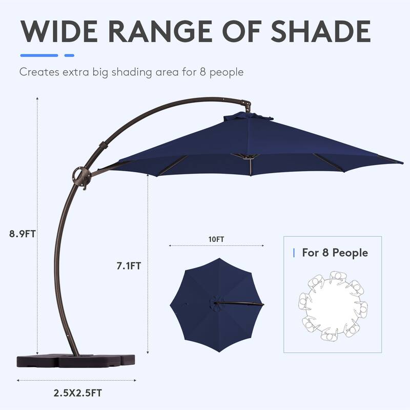 10 ft.Aluminum Curvy Cantilever Offset Hanging Patio Umbrella With Sandbag Base