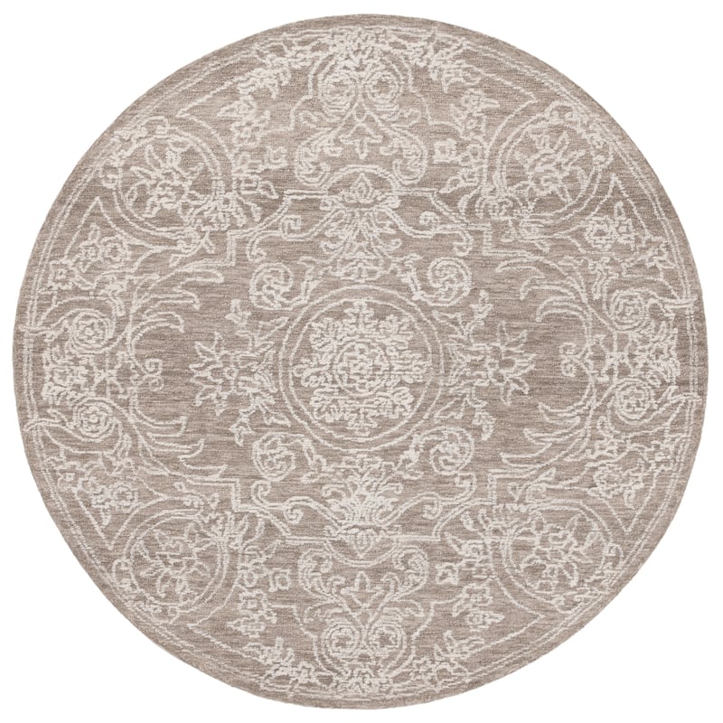 SAFAVIEH Handmade Ebony Cybil Modern Wool Rug - 6' Round - Ivory/Dark Grey
