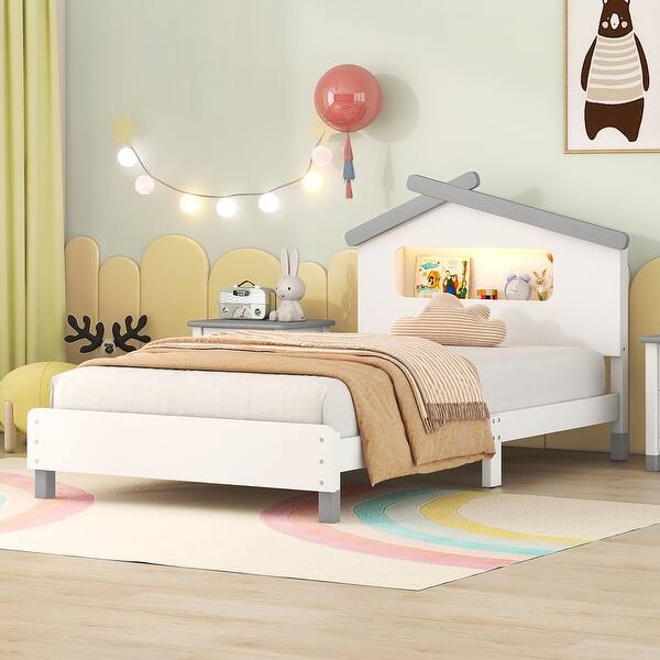 slide 2 of 48, Pine Wood Platform Bed with House-shaped Headboard, Motion-Activated Night Lights, Sturdy Construction, Easy Assembly White - Twin