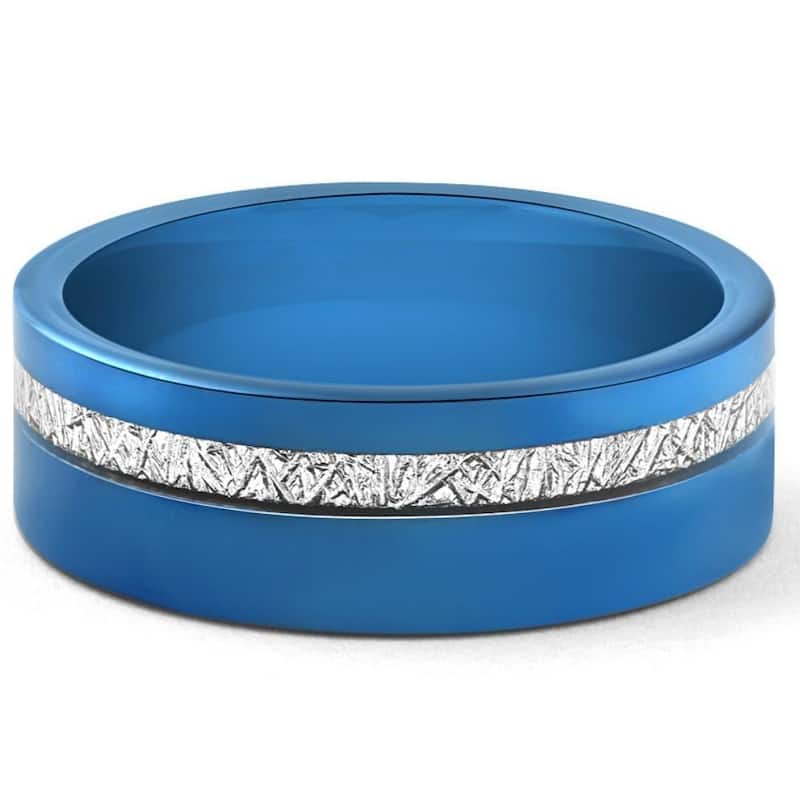 Men's Blue Tungsten Ring Meteor Inlay 8mm Wedding Band