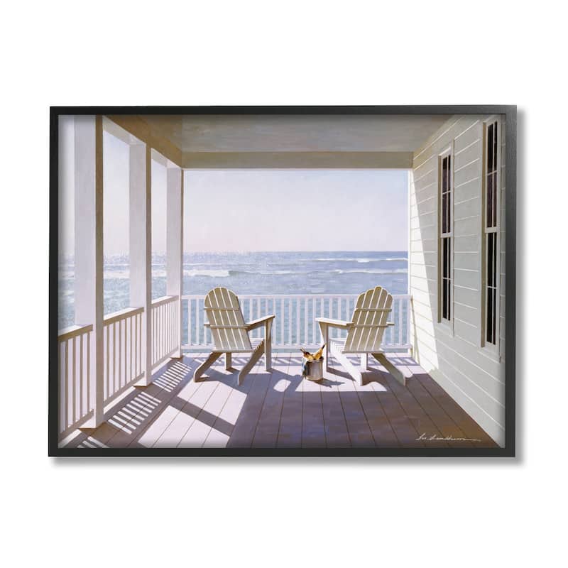 Stupell Porch Chairs Overlooking the Tide Realistic Painting Framed Giclee Texturized Art by Zhen-Huan Lu - 24 x 30 - Black