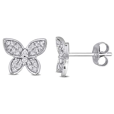 Miadora 10k White Gold 1/5ct TDW Diamond Clustered Butterfly Stud Earrings