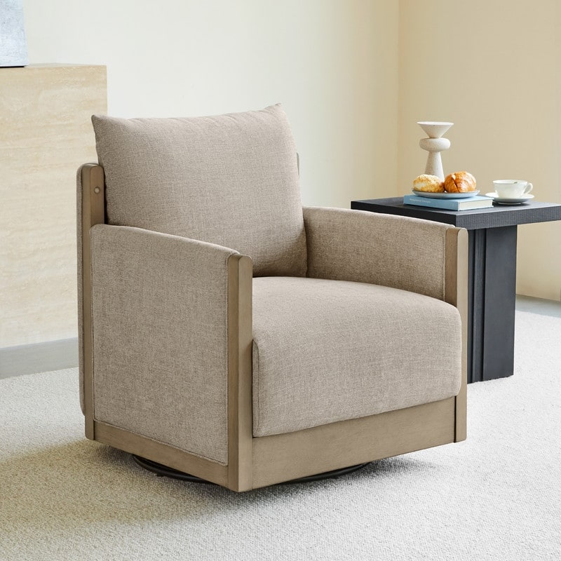 Spruce & Spring Carina Upholstered Swivel Accent Barrel Chair with Wood Frame