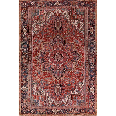 Red Geometric Heriz Serapi Persian Area Rug Hand-Knotted Wool Carpet - 7'11" x 11'7"